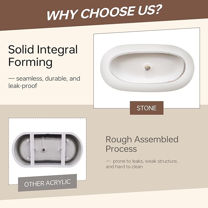 WOODBRIDGE 59" L x 32-5/8" W Luxury Contemporary Solid Surface Stone Resin Freestanding Bathtub in Matte White