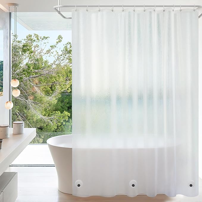 Waterproof Frosted Shower Curtain Liner Long 74 Inch, Bpa-Free EVA Shower Liner with 3 Extra-Large Magnets, 72'' x 74'' Bathroom 3D Silk Plastic Shower Curtain Translucent for Privacy