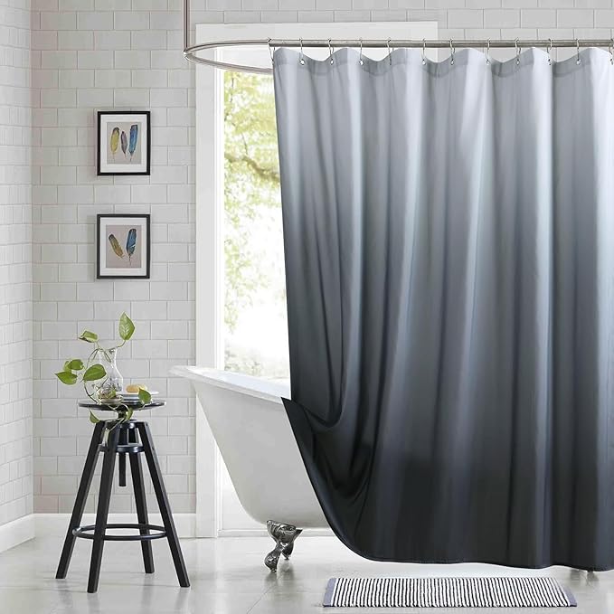 Stall Fabric Shower Curtain, Gray Ombre Narrow Cloth Shower Curtains for Bathroom, Modern Bathroom Small Curtains, 54" W x 72" H