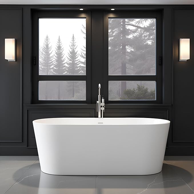 67" Acrylic Freestanding Bathtubs, Stand Alone Tub, Soaking Tubs for Bathroom, Integrated Overflow and Drain, cUPC Certified, Gloss White