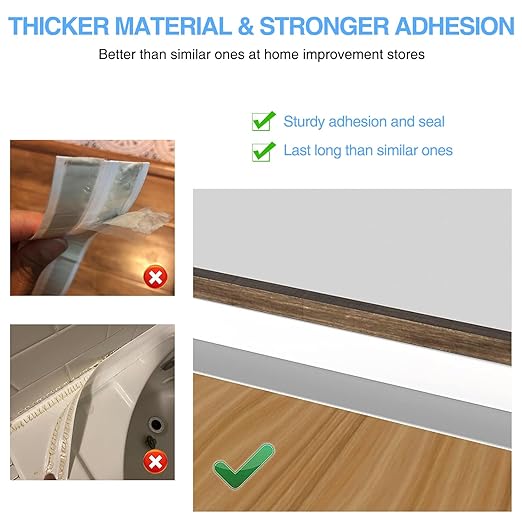 Caulk Tape Bath & Kitchen Self Adhesive Caulking Tape Waterproof, Toilet Caulk Strip Bathtub Sealing Strip Shower Bathroom Tape Sealant, Traditional Caulking Replacement (White, 1.5" x10.5Ft)