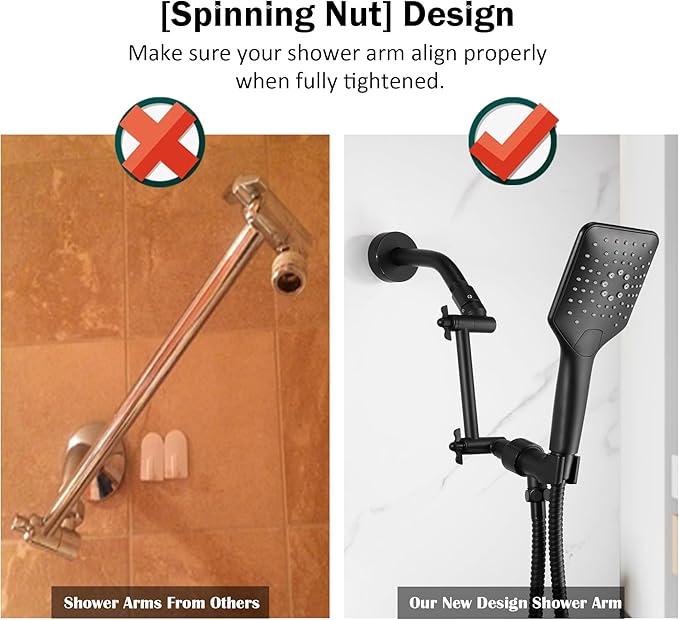 6 Inch Adjustable Shower Head Extension Arm, All-Metal Shower Arm Extender with Locking Set Screw for Rainfall, Fixed, Handheld Showerheads, G1/2 Universal Thread, Easy Installation, Matte Black
