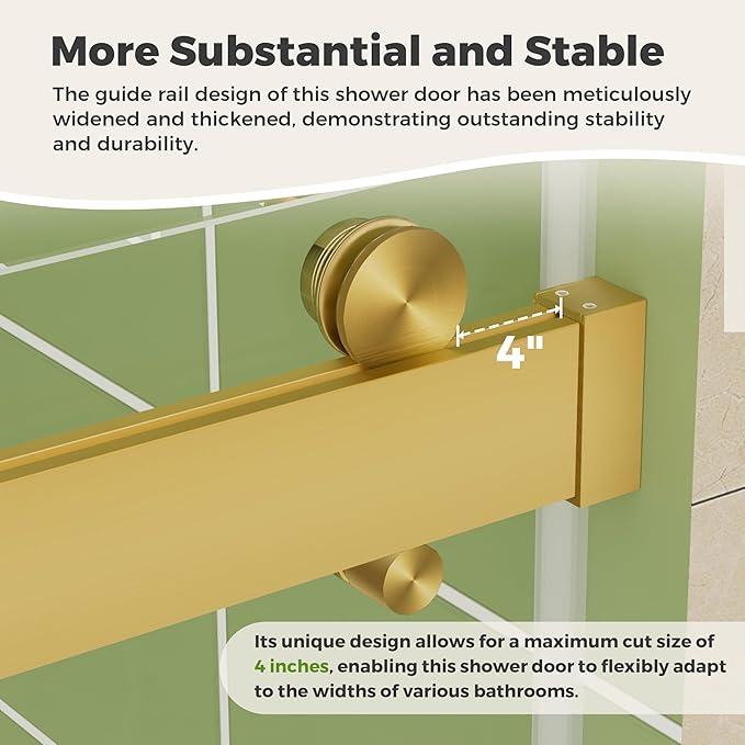 DELAVIN 56-60" W x 75" H Double Sliding Shower Door, Gold Frameless Shower Door, 1/4" (6mm) SGCC Tempered Glass, Noiseless Leak Proof Shower Doors with Square Rail, Stainless Steel, Aluminum