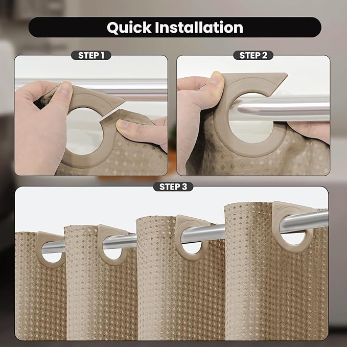 Inhousolu No Hook Waffle Weave Shower Curtain with Removable Snap in Fabric Liner Set for Bathroom, 230 GSM Heavy Duty Weighted Hem, Water Repellent Washable Bath Curtains, 72 x 78 Inch, Beige