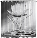 Lotus Shower Curtain Black White Grey Flower Elegant Blooming Floral with Dew Spring Flower Reflection on Water Modern Romantic Polyester Fabric Bathroom Decor 70×84 Inch with Hook