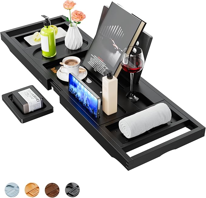 Yirilan Bathtub Tray, Expandable Bath Tray for Tub for Books, Tablets & Wine Glasses for Home Spa, Bathroom Accessories & Gifts