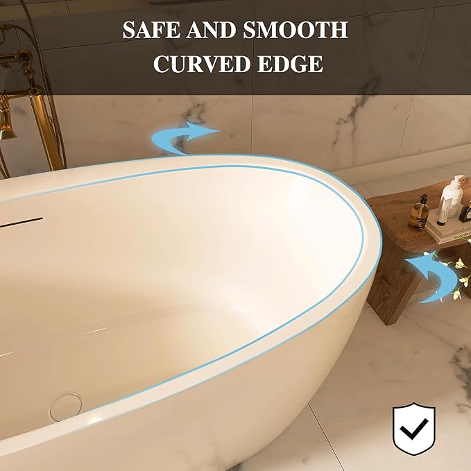 59" Acrylic Freestanding Bathtub, Tap Deck Bathtub, Stand Alone Tub, Soaking Tub with Integrated Overflow and Drain, cUPC Certified