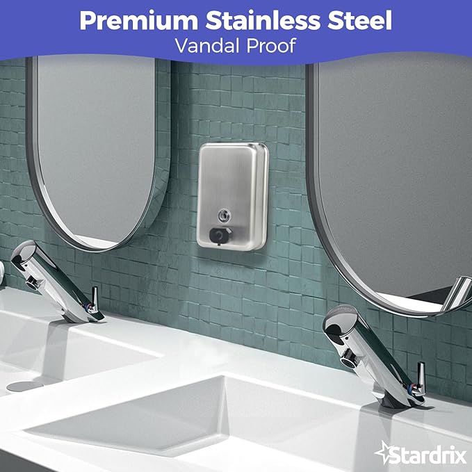 Heavy Duty Stainless Steel Wall Mount Soap Dispenser, 1100ml/37oz, with Corrosion Proof Lining and Anti-Leak Pump for Commercial & Home Bathroom Kitchen(Vertical)