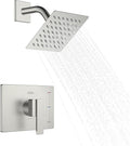 KENES Brushed Nickel 6-Inch Shower Head and Handle Set, Square Shower Faucet Set Bathroom Rainfall Shower System Wall Mount, KE-6025B (Shower Valve Included)