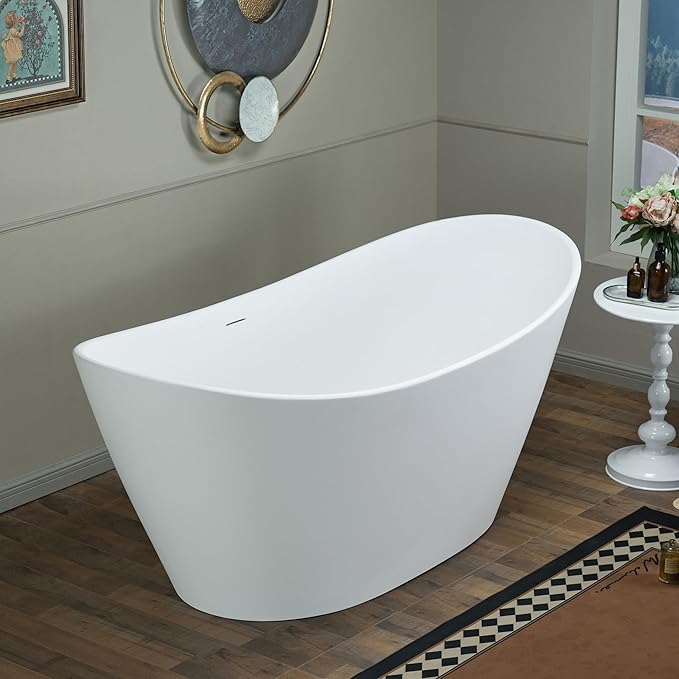 WOODBRIDGE 67 in. x 31.5 in. Stone Resin Luxury Contemporary Solid Surface Freestanding Bathtub in Matte White