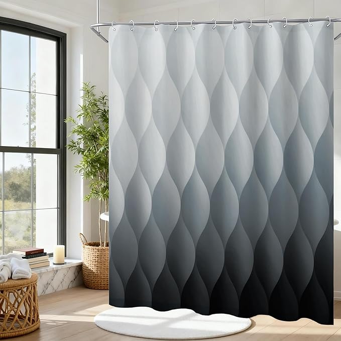 Grey Ombre Shower Curtain, Modern Geometric Shower Curtain Set, Washable Polyester Fabric for Bathroom, Weighted Hem, 72 x 72 inch