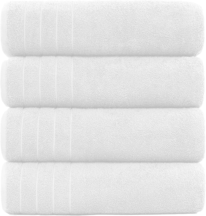DAN River Extra Large Bath Towels Set of 4, 30 x 60 Inches - 100% Cotton Larger & Lighter Weight Towels for Bathroom - Quicker to Dry, Super Soft & Highly Absorbent Towels for Home, White