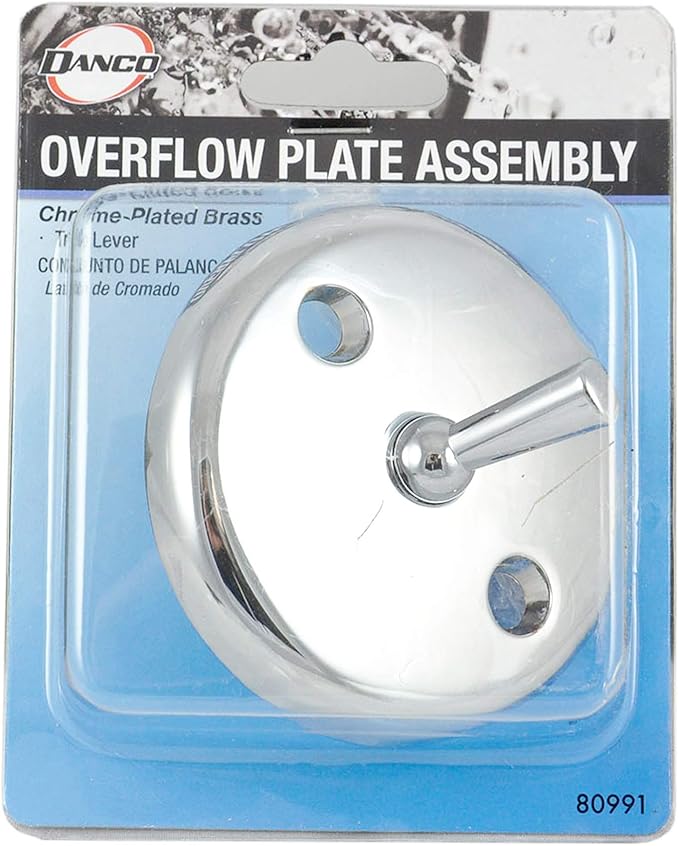 DANCO Bath Tub Overflow Plate with Trip Lever, Chrome, 1-Pack (80991), 2 Inches