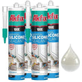 Akfix 100E RTV Clear Silicone Caulk (4x10.1 fl.oz.) - 100% Waterproof Silicone Sealant for Kitchen and Bathroom, Shower, Toilet, Sink, Window and Door, No Yellowing | Clear, 4 Pack