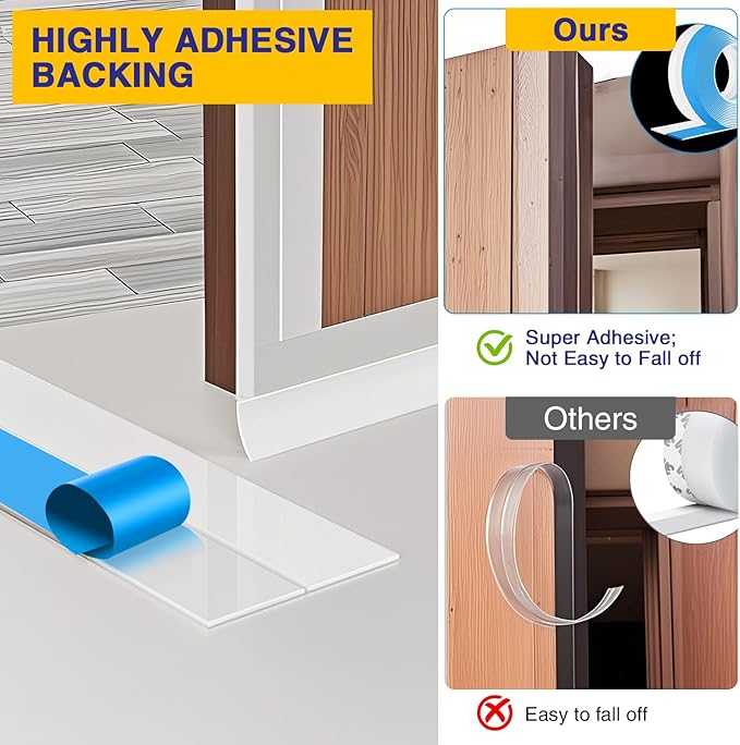 Weather Stripping 16.4FT(L) x 2in(W) Under Door Draft Blocker Silicone Seal Strip for House and Glass Shower, Door Sweep for Collision and Gaps of Doors and Windows, Weatherproof Soundproof (White)