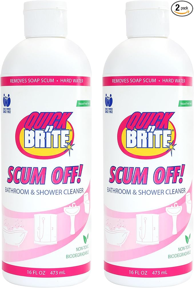 Quick 'n Brite Scum Off Shower Cleaner - No Scrub, No Harsh Chemical Daily Shower Cleaner, Multi-Surface All-Purpose Cleaner 16 Oz - Pack of 2 (Packaging May Vary)