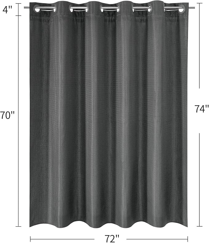 MitoVilla No Hooks Needed Grey Waffle Shower Curtain Liner Set, Modern Waffle Weave Heavy Duty Fabric Cloth Shower Curtain with Snap-in Liner for Luxury Neutral Hotel Spa Bathroom Decor