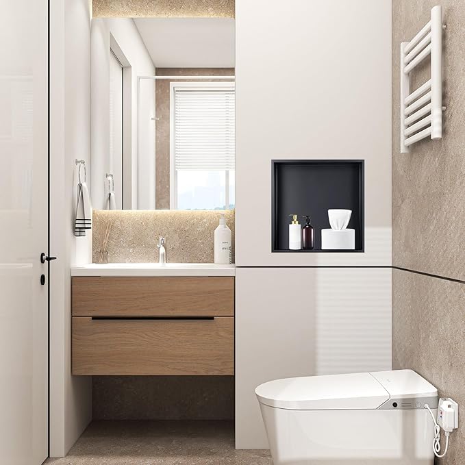 12" X 12" Shower Niche Insert Tile Ready, Niche for Shower Wall, Stainless Steel Recessed Shelf No Tile Needed for Bathroom Storage, Matte Black