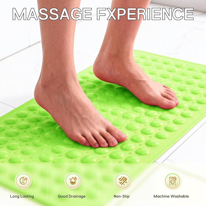 Anti-Slip Bathtub Shower mat, 27.5×14.5（Approximately 70×37cm） inch Soft Oversized Machine Washable Non-Slip Bathtub mat with Drainage Holes, Bathroom Floor Suction Cup.（1-Opaque Pea Green）