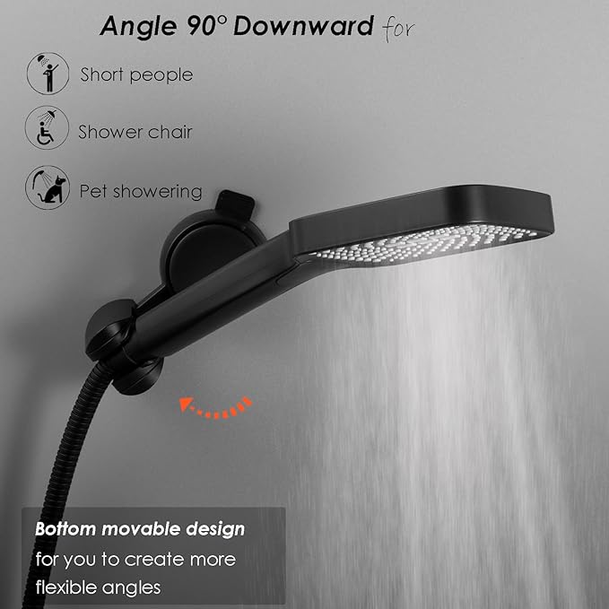 Suction Cup Hand held Shower Head Holder- Reusable - 5 Angles Adjustable - Bathroom Wall Mount Shower Wand Holder - Matte Black