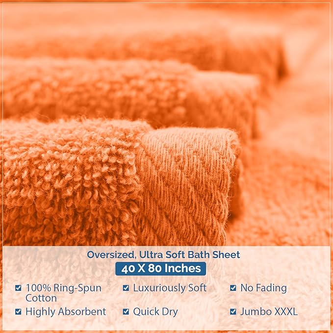 DAN RIVER Pack of 1 Bath Sheet 40x80 Inches, Soft Fluffy Bath Sheets Towels for Adults, Quick Dry Shower Towels - Orange