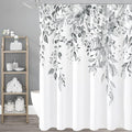 Gibelle Long Shower Curtain 72 x 78, Grey Floral Shower Curtain for Bathroom, Watercolor Plant Eucalyptus Leaves Fabric Shower Curtain Set