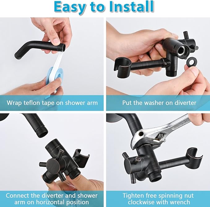 PDPBath Solid Brass Shower Arm 3 Way Shower Diverter Valve for Hand Held Showerhead and Fixed Spray Head, G1/2 Universal Connection - Oil Rubbed Bronze