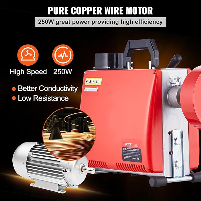 VEVOR 66FT x 5/8 Inch Drain Cleaner Machine, 250W Electric Sewer Snake Auger Manual Feed - with 7 Cutters, 2 Steel Cables (66' x 5/8" and 15' x 3/8")& CW/CCW Control for 1.6" to 4" Pipes