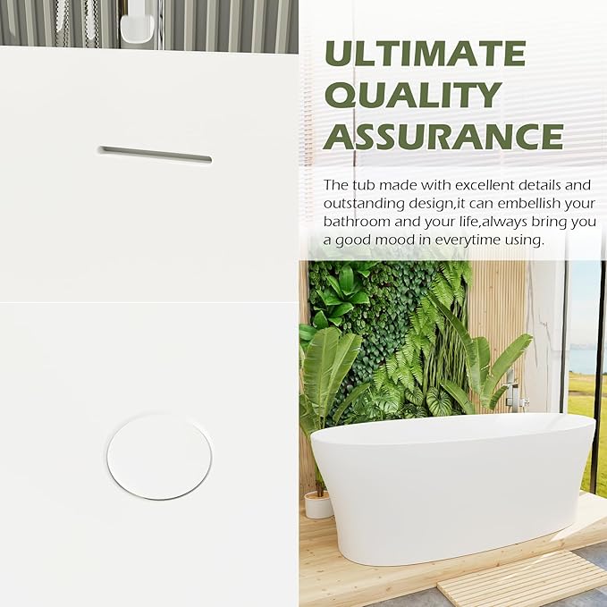 GIVINGTREE 63'' Freestanding Solid Surface Resin Stone Bathtub, Contemporary Design Stand Alone Tub with Pop-up Drain and Overflow, cUPC Certified (PO1072-White)
