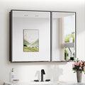 TokeShimi 40x30 Beveled Mirror with Storage Bathroom, Black Recessed Medicine Cabinet with Mirror Aluminum, Wall Mount Metal Recessed Medicine Cabinets for Bathroom