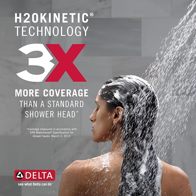 Delta Nicoli 14 Series H2Okinetic Shower Faucet Set, Matte Black Shower Head and Handle Set, Valve Trim Kit, Matte Black 142749-BL (Shower Valve Included)