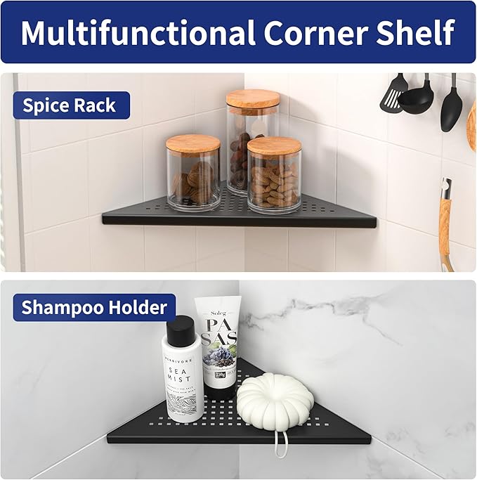 Corner Shower Shelves, 10" Matte Black 304 Stainless Steel Recessed Shelf for Bathroom, Grout in Shelf for Tiled Wall 2 Pack