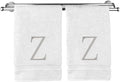 Monogrammed Hand Towel, Personalized Initial Gift, Extra Absorbent 100% Turkish Cotton - Soft Terry Finish - Set of 2 - Silver Block Initial Z - Embroidered on White Towels