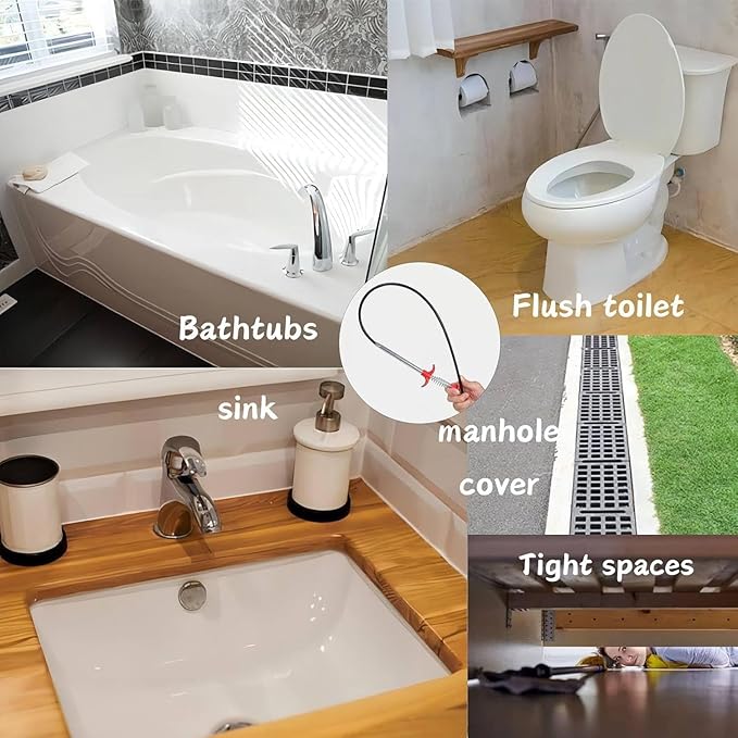 Drain Snake,61 inch Flexible Grabber Claw Pick Up Reacher Tool,Drain Clog Remover - Gutter Cleaning Tools for Home Sink, Bathroom Tub,Drain, Toilet, Tight Spaces