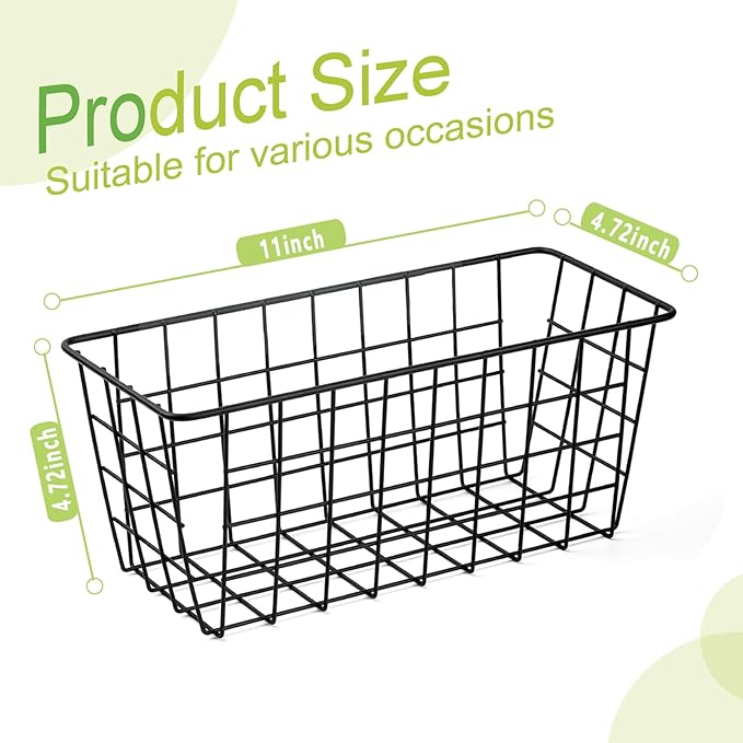 2 Pack Hanging Kitchen Baskets, Adhesive Wire Wall Storage Basket, No Drilling Hanging Fruit Baskets, Cabinet Door Organizer for Kitchen Bathroom Pantry, Upgrade Super-sized Adhesive