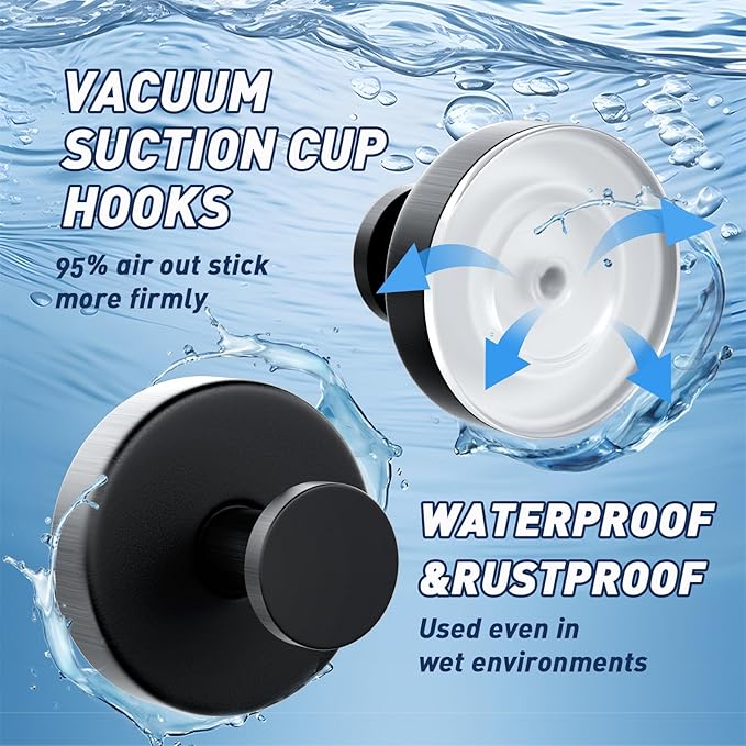 Suction Cup Hooks for Shower,Removable Suction Hooks for Bathroom Shower Wall,Glass Windows,Doors Hanging Towels,Suction Cup Wreath Hanger Holder for Christmas Wreath-Black(2 Pack)