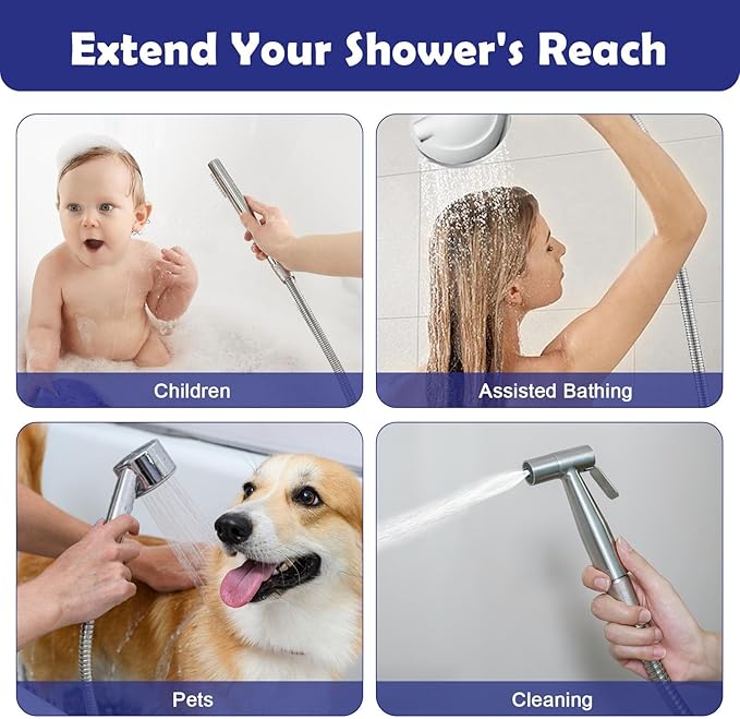 59" Brushed Nickel Shower Hose Replacement Handheld Kink Free Stainless Steel Shower Head Wand Hose Extension Extra Long with Brass Insert and Nut, Durable & Flexible for Pet Bathing Cleaning