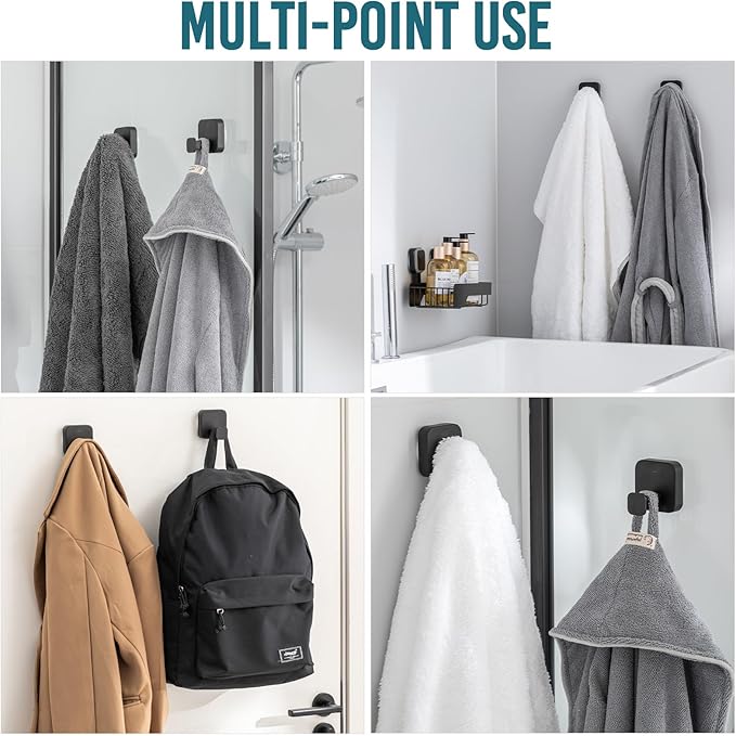 TAILI Thickened 304 Stainless Steel Bathroom Suction Hook for Towel, Loofah, Bathrobe, Patented Strong Suction Cup Holder, Damage-Free Hanging Glass Shower Wall Hook, Hold Up to 11 Lbs, 2 Pack, Black