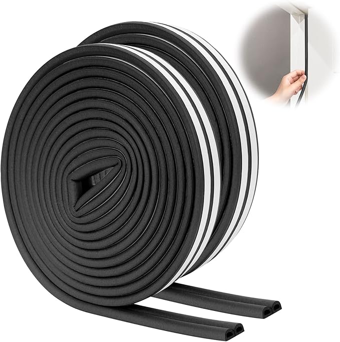 SUNMON Weather Stripping Door Seal, D-Type Strip Weather Stripping Seal Strip for Doors/Windows, Soundproofing Weatherstrip Gap Collision Avoidance 52 Feet (Black