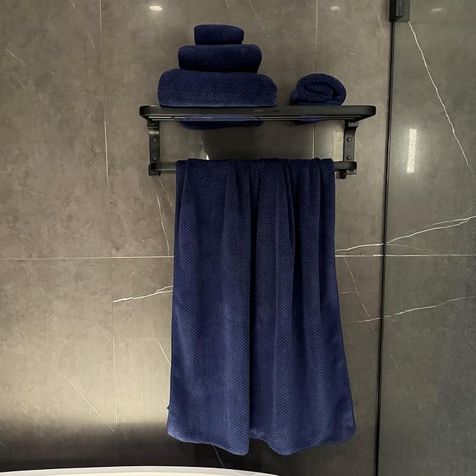 Extra Large Bath Towels Set for Bathroom 30x60 Inches Super Soft Light Weight Quick Dry Microfiber Shower Towels (Navy Blue, 6 Piece)