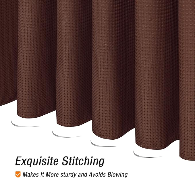 Gibelle Extra Long Shower Curtain 72 x 84, Tall Waffle Weave Textured Fabric Shower Curtain for Bathroom, Water Repellent, Machine Washable, Brown