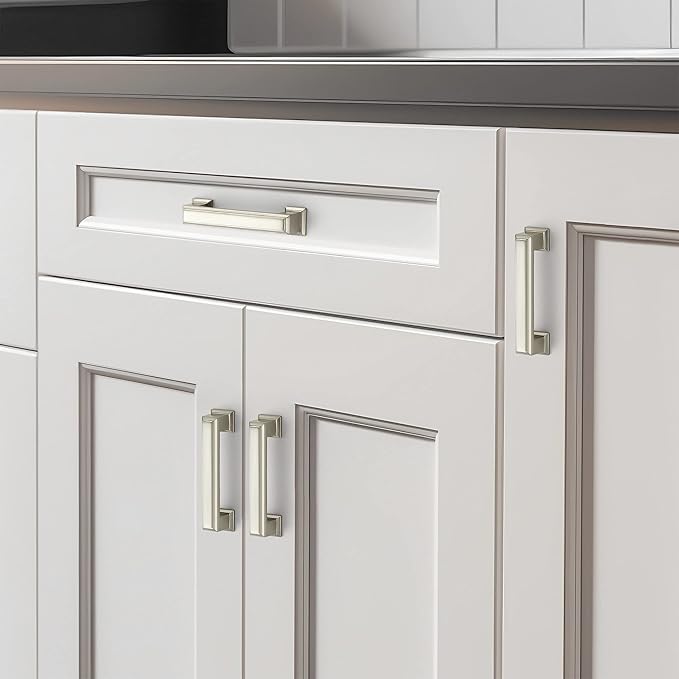 Ravinte Hardware 10 Pack Brushed Nickel Cabinet Pulls, 3 Inch (76mm) Hole Center Zinc Alloy Drawer Handles for Kitchen Cabinets, Cupboards, Dressers, Square Solid Metal Hardware