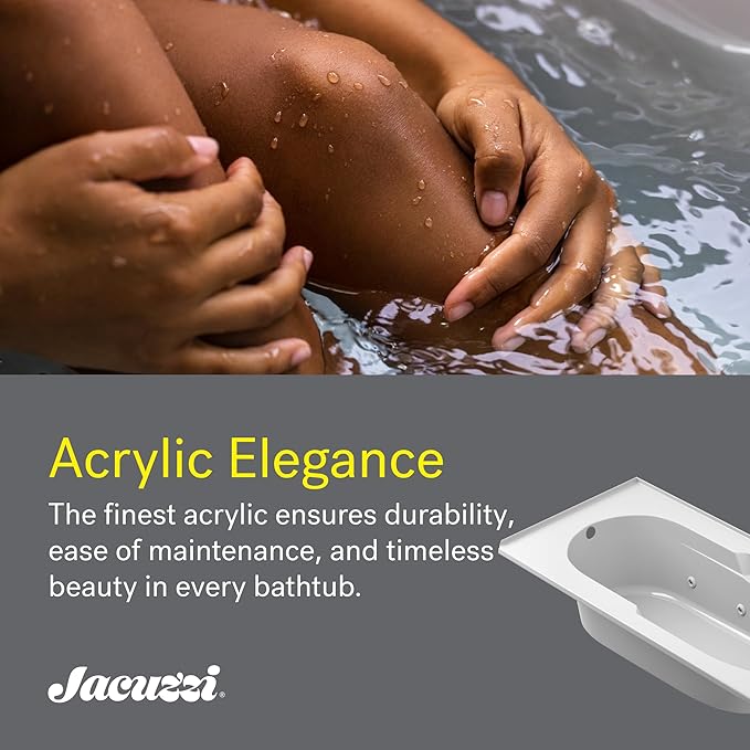 Jacuzzi SIGNATURE Acrylic Drop-In Bathtub, Jet Massage Tub, Slip Resistant, Right Drain Placement, 60" (L) x 36" (W), Rectangle, White