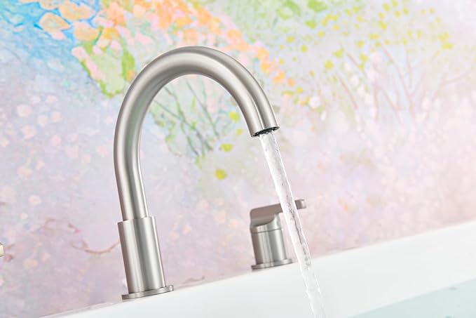SITGES Brushed Nickel High-Arc Bathtub Faucet,Solid Brass,2-Handle Deck Mount Tub Faucet,3-Hole Roman Bath Tub Faucet Set with Valve