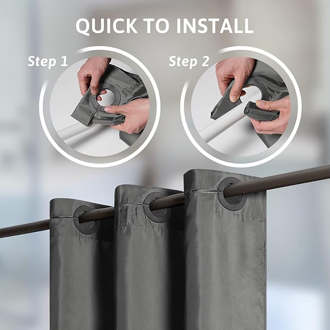 Furlinic No Hook Stall Shower Curtain or Liner,48" Wide Small Narrow Polyester Fabric Bathroom Curtains with 6 Split Plastic Grommets,Waterproof & Machine Washable,Dark Grey,48x72 Inch