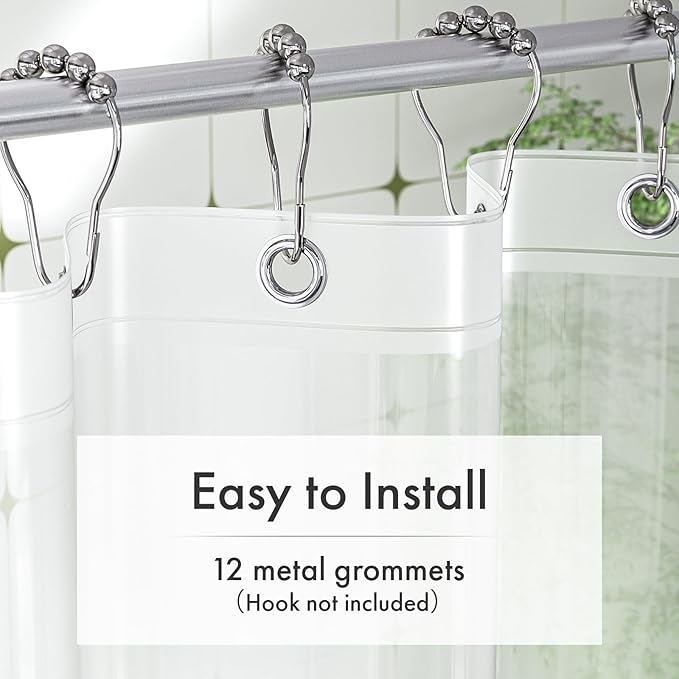 Amazer Frosted Shower Curtain Liner, 72x78 Plastic Shower Liner PEVA Medium Weight Inside Shower Curtain for Bathroom with Rustproof Grommets