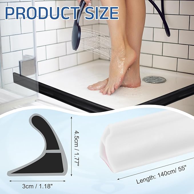 uxcell Shower Water Barrier, 55" TPE Splash Guard Shower Water Stopper Retention System for Bathtub Sink Washing Machine Dry and Wet Separation, 1.18"W x 1.77"H, White
