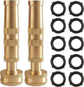 Hourleey Adjustable Twist Hose Nozzle, 4" Heavy-Duty Brass Hose Nozzle with 10 Garden Hose Rubber Washers, 2 Pack