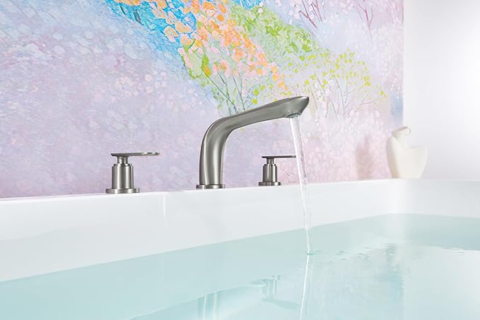 SITGES Classic Bathtub Faucet,2-Handle Brushed Nickel Tub Filler,3-Hole Widespread Roman Tub Faucet,High Flow Deck Mount Bath Tub Faucet with Valve Included