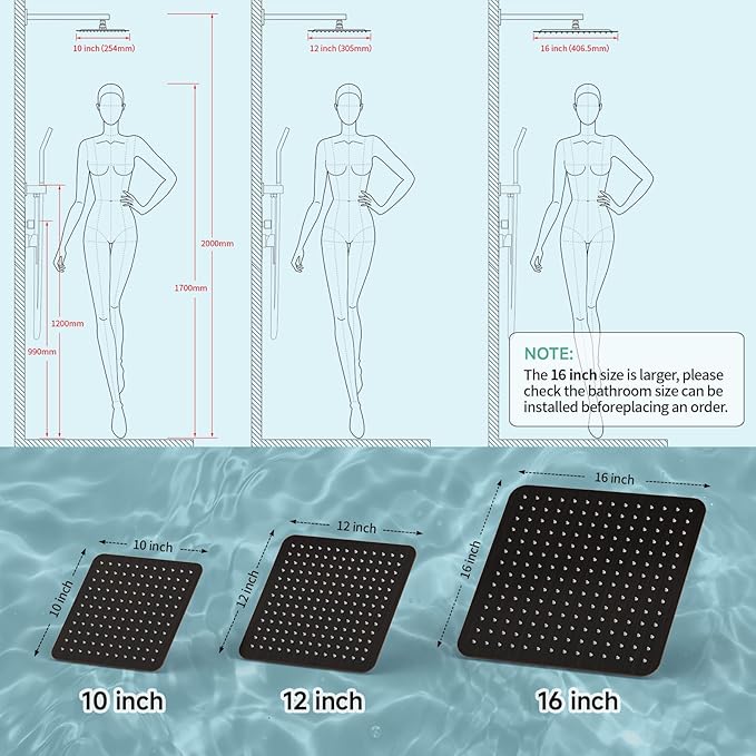 SR SUN RISE Luxury 16 Inch Extra Large Square Stainless Steel Shower Head High Pressure Rainfall Showerhead Ultra Thin Water Saving Oil Rubbed Bronze 2.5 Gpm
